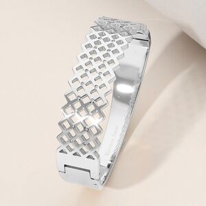 Silver Lattice CutOut Stainless Steel Metal Bold Wide Hinged Bangle Bracelet